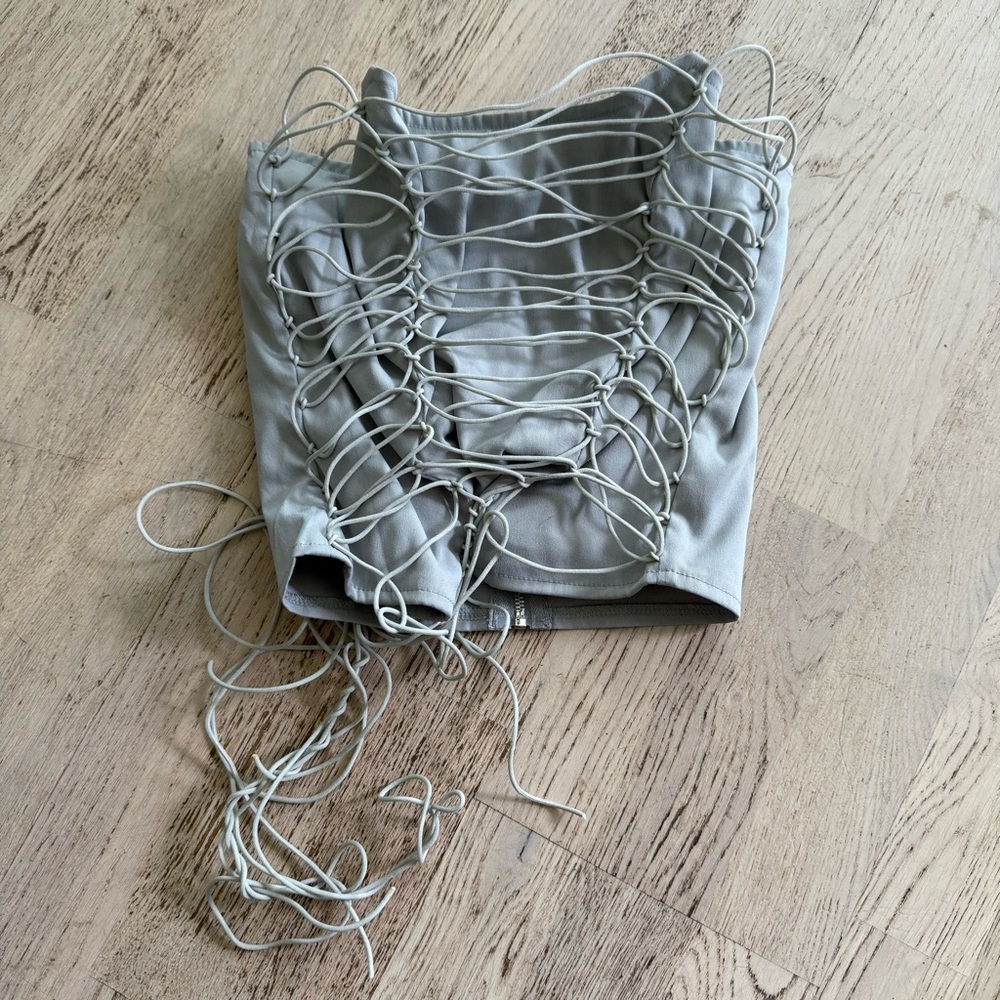 Gray Lace-Up Crop Top